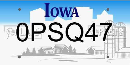 0PSQ47 Iowa License Plate