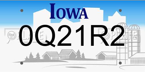 0Q21R2 Iowa License Plate