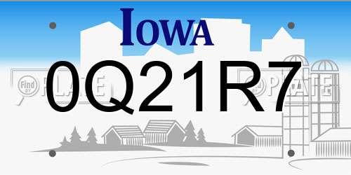 0Q21R7 Iowa License Plate