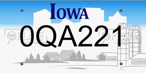 0QA221 Iowa License Plate