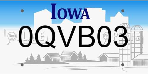 0QVB03 Iowa License Plate