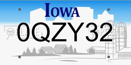 0QZY32 Iowa License Plate