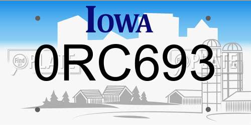 0RC693 Iowa License Plate