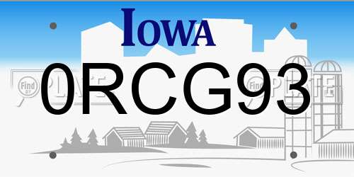 0RCG93 Iowa License Plate