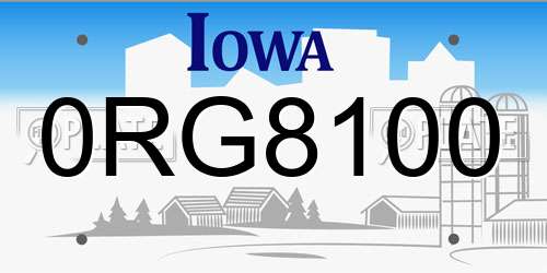 0RG8100 Iowa License Plate