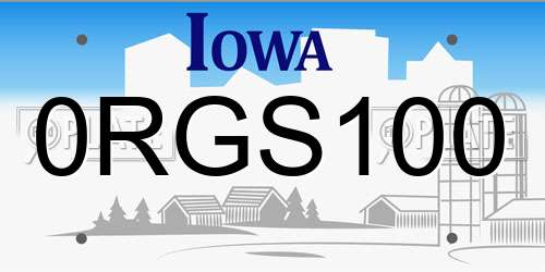 0RGS100 Iowa License Plate