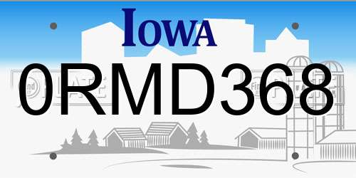 0RMD368 Iowa License Plate