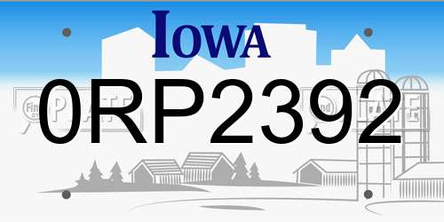 0RP2392 Iowa License Plate