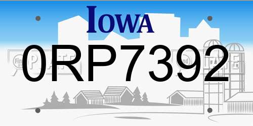 0RP7392 Iowa License Plate