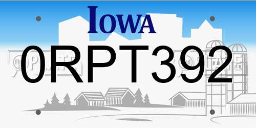 0RPT392 Iowa License Plate