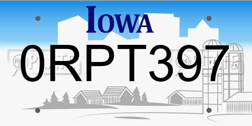 0RPT397 Iowa License Plate