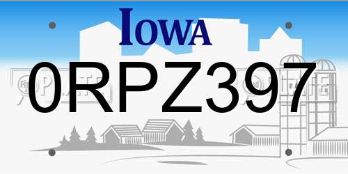 0RPZ397 Iowa License Plate