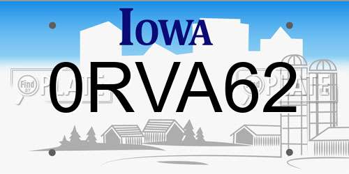 0RVA62 Iowa License Plate