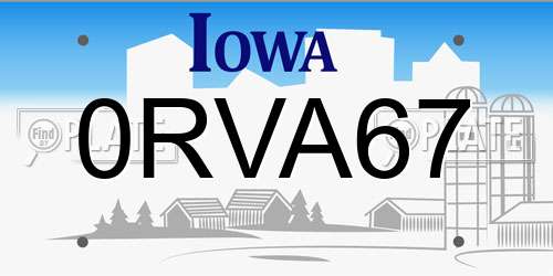 0RVA67 Iowa License Plate