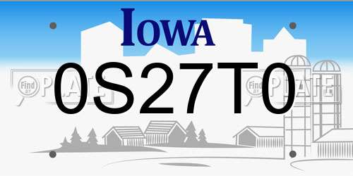0S27T0 Iowa License Plate