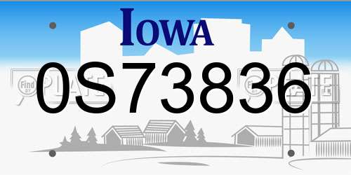 0S73836 Iowa License Plate