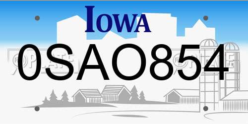 0SAO854 Iowa License Plate