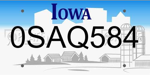 0SAQ584 Iowa License Plate