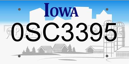 0SC3395 Iowa License Plate