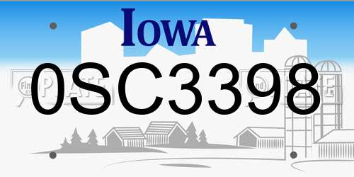 0SC3398 Iowa License Plate
