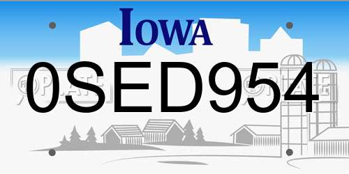 0SED954 Iowa License Plate