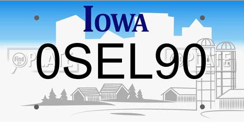 0SEL90 Iowa License Plate