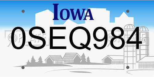 0SEQ984 Iowa License Plate