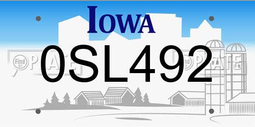 0SL492 Iowa License Plate