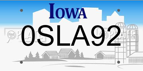 0SLA92 Iowa License Plate