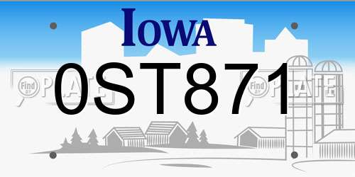 0ST871 Iowa License Plate