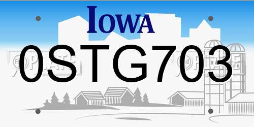 0STG703 Iowa License Plate