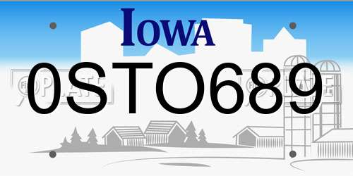 0STO689 Iowa License Plate