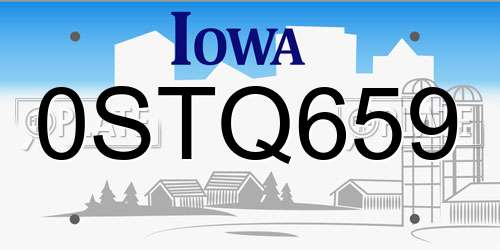 0STQ659 Iowa License Plate