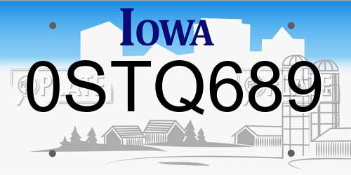0STQ689 Iowa License Plate