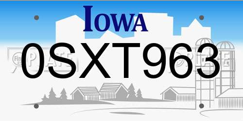 0SXT963 Iowa License Plate