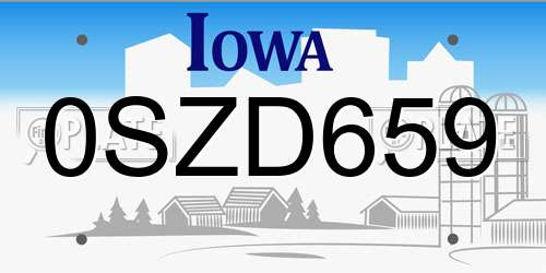 0SZD659 Iowa License Plate