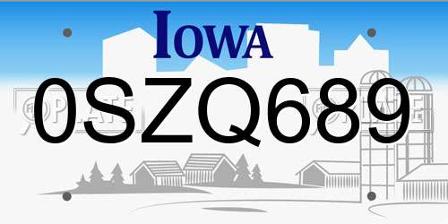 0SZQ689 Iowa License Plate