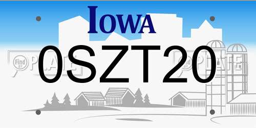 0SZT20 Iowa License Plate