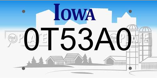 0T53A0 Iowa License Plate