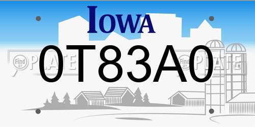 0T83A0 Iowa License Plate