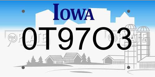 0T97O3 Iowa License Plate
