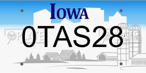 0TAS28 Iowa License Plate