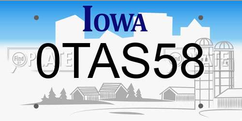 0TAS58 Iowa License Plate
