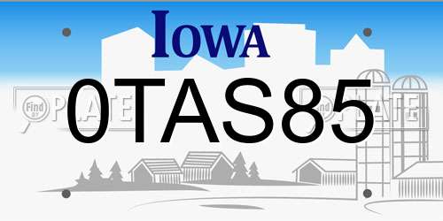 0TAS85 Iowa License Plate