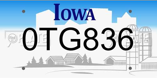 0TG836 Iowa License Plate