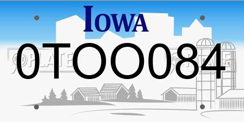 0TOO084 Iowa License Plate