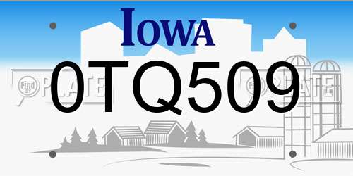 0TQ509 Iowa License Plate