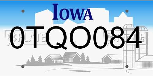 0TQO084 Iowa License Plate