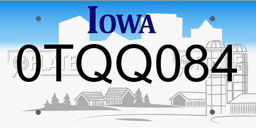 0TQQ084 Iowa License Plate