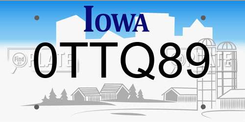 0TTQ89 Iowa License Plate